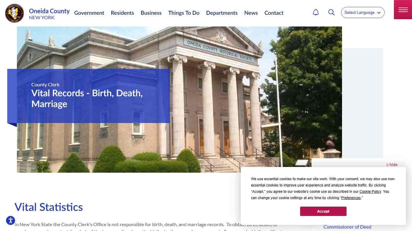 Vital Records - Birth, Death, Marriage | Oneida County