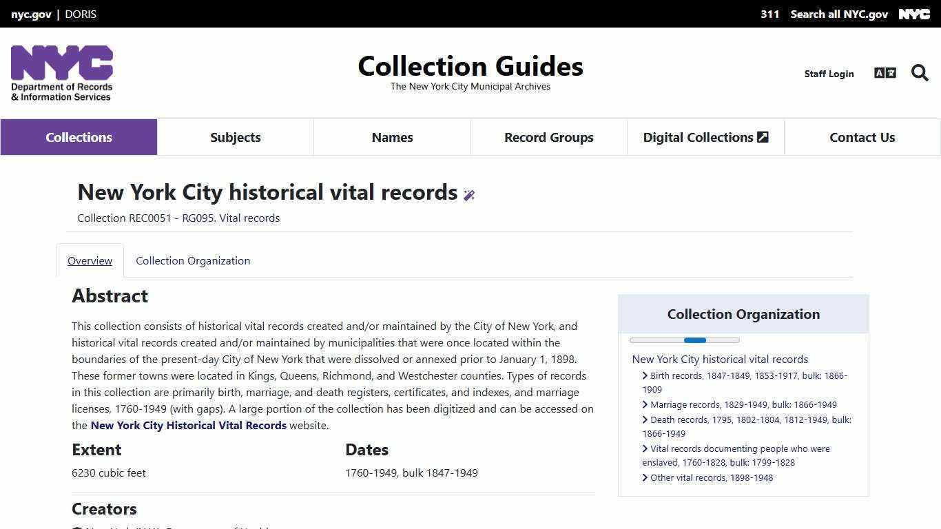 Collection: New York City historical vital records | NYCMA Collection Guides